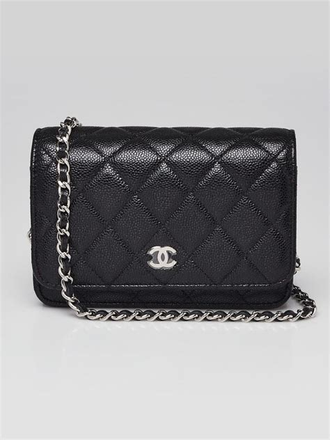 Black Quilted Caviar Leather Mini WOC Clutch Bag